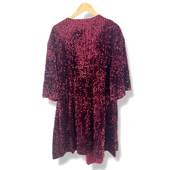 Wine Sequin Plunge Dress Size 18 2X New Embellished Evening Holiday Party‎ Plus - Picture 4 of 8